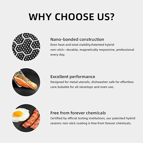 Miniatura 3 de DELUXE Hybrid Ceramic Nonstick 5-Piece Fry Pan Set,8,10,12 Inch Frying Pans with Tempered Glass Lids,Stay-Cool Handles, Dishwasher Safe, Works on