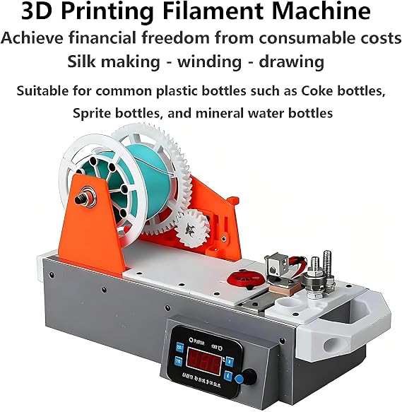 3D Desktop Filament Maker Machine, Pultrusion of 3D Filaments from Plastic Bottles, Printer Filament Making Machine with Digital Temperature Control OrangeGrey