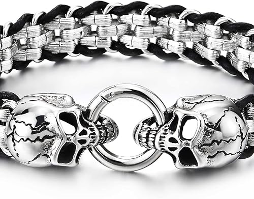 Miniatura 3 de COOLSTEELANDBEYOND Pulsera gótica de acero inoxidable con cierre de anillo de resorte para hombre