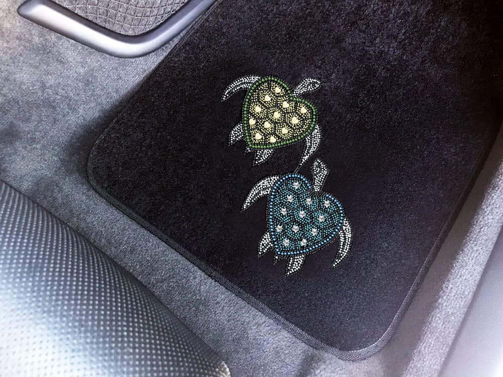 CarsCover Blue & Green Turtles Crystal Diamond Bling Rhinestone Studded Carpet Car SUV Truck Floor Mats 4 PCS