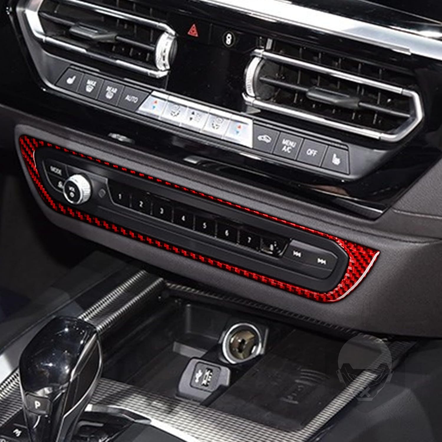 Carbon Fiber PC Vinyl Cover Trim Sticker Accessories Decoration Compatible with BMW Z4 G29 2018+ (Dashboard CD Media Control Panel 07, Red)