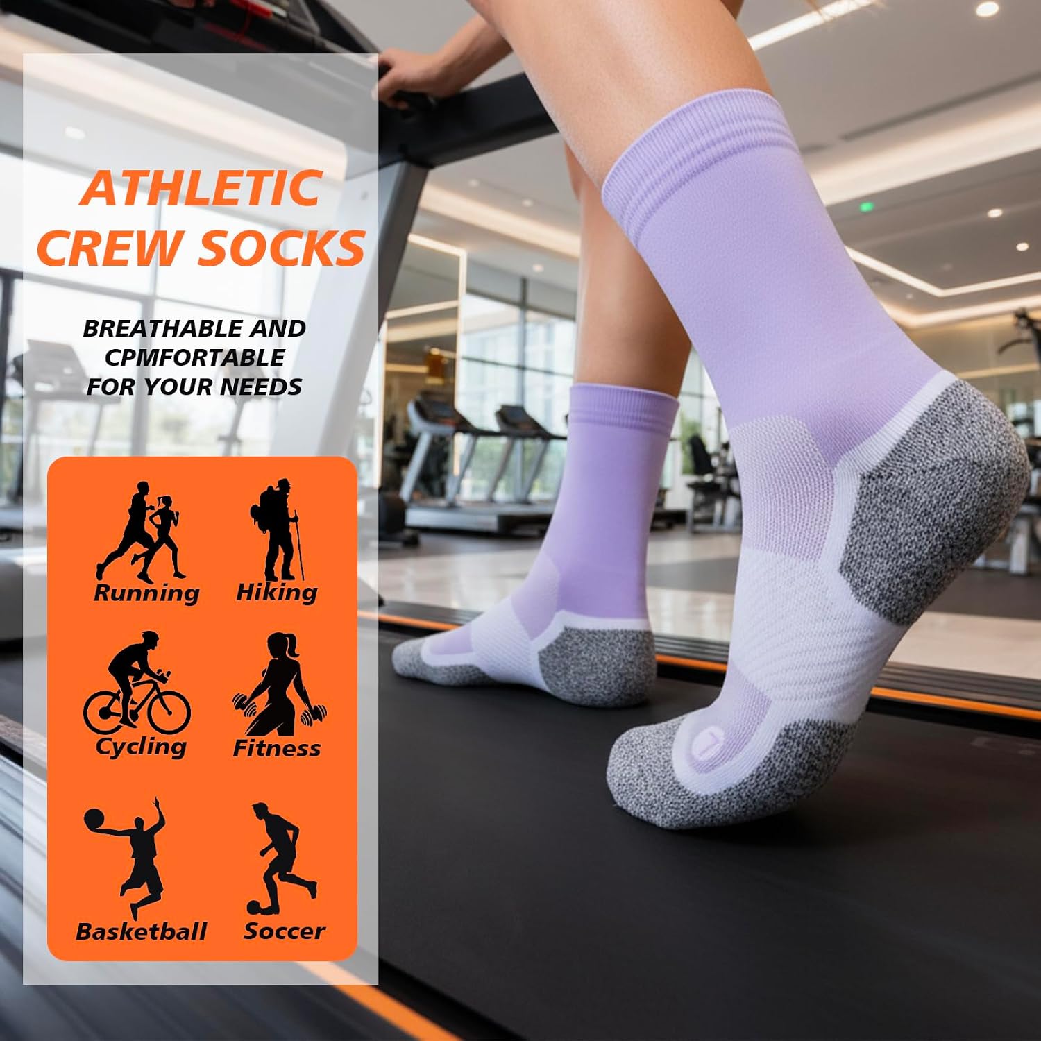 Womens Athletic Mid Crew Running Socks Cushioned Socks For Women Thin Compression Breathable Hiking Durable 3 Pairs
