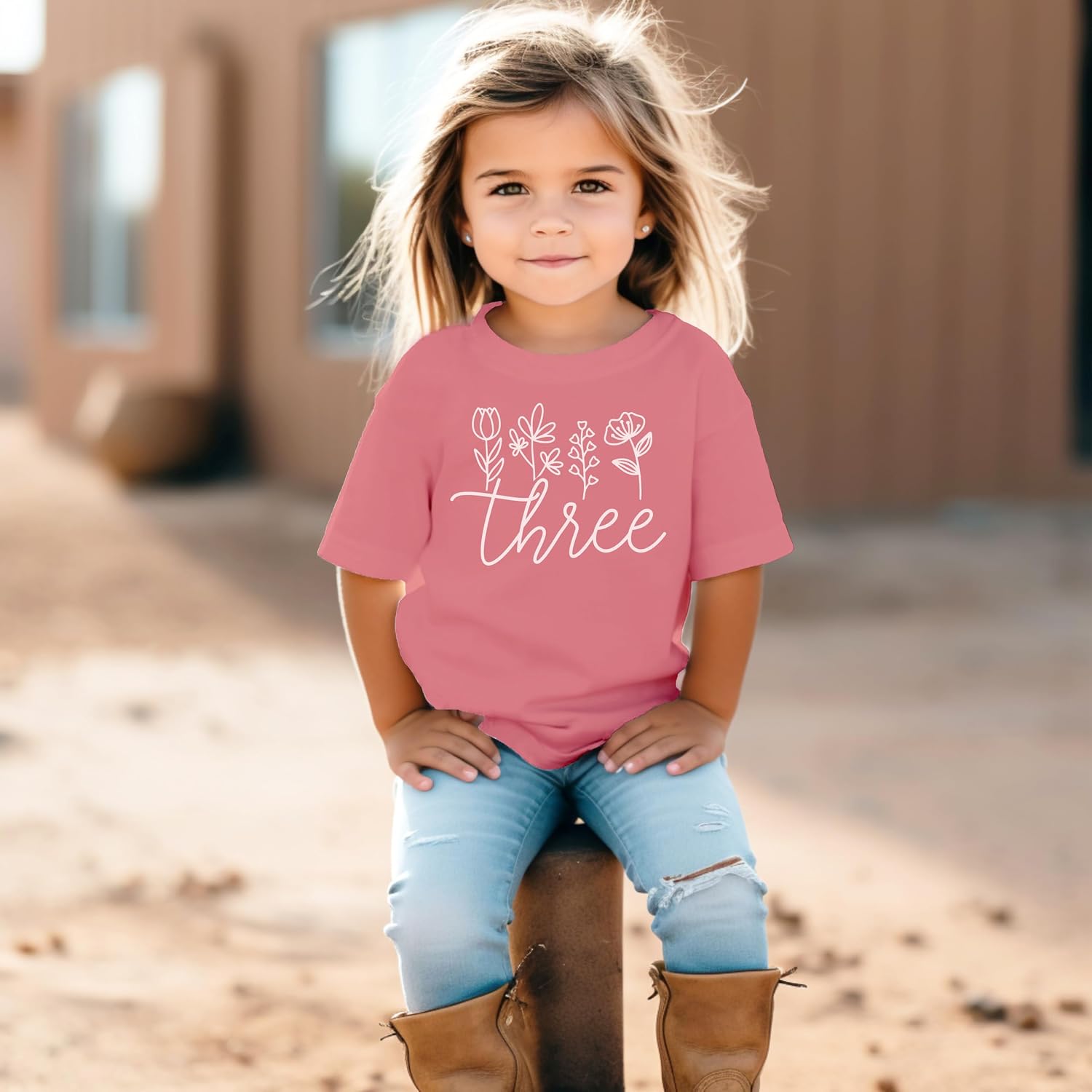 Three Floral 3rd Birthday Shirt for Toddler Girls Third Birthday Outfit