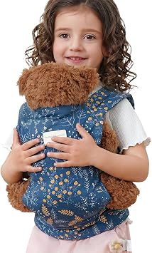 Baby Doll Carrier for Little Girls,Front & Back Soft Cotton Animal Carriers, Adjustable Straps for Stuffed Animals/Kids Doll Accessories 4-Blue