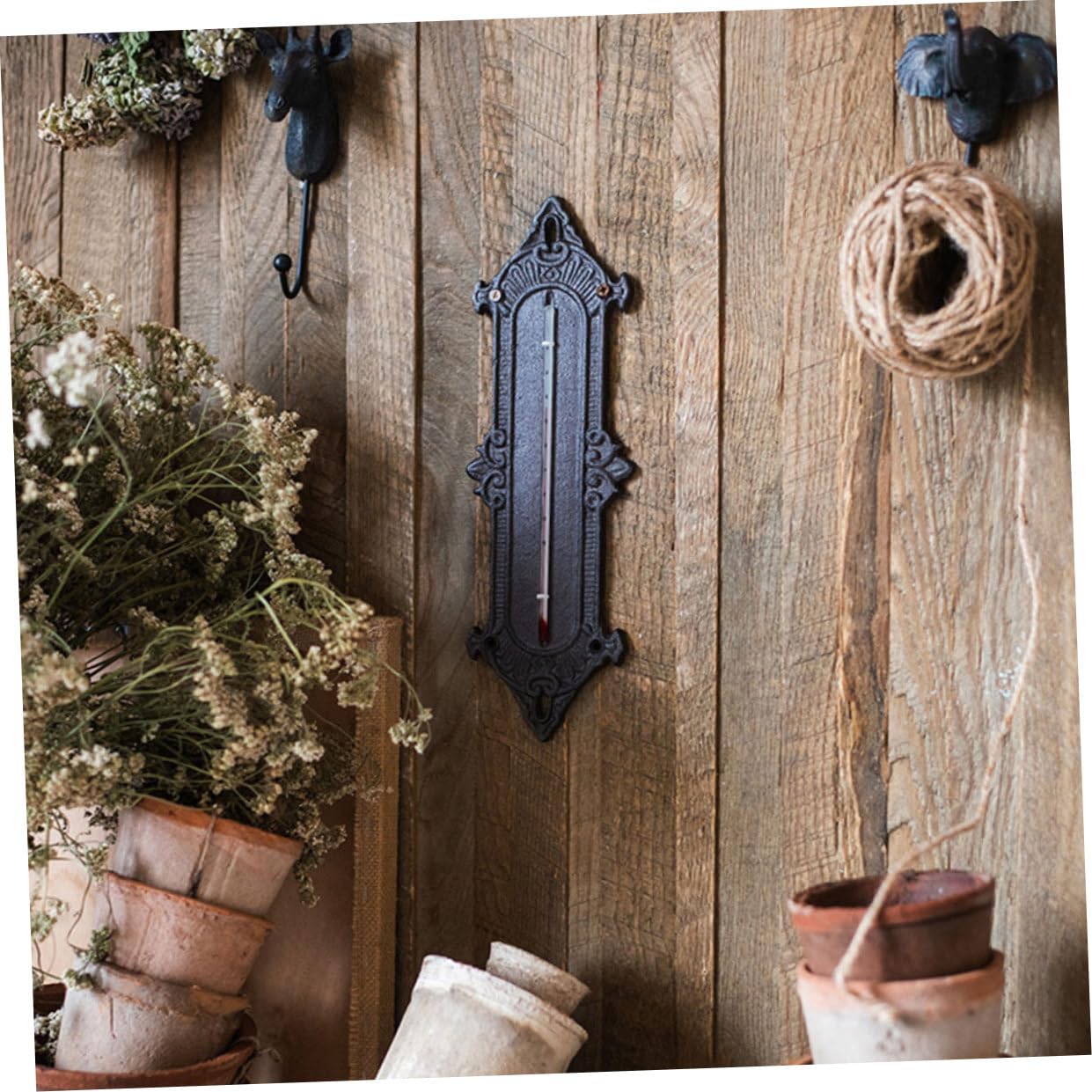 Ciieeo Raumthermometer und Hygrometer aus Gusseisen Kompaktes Analoges Thermometer für Haus Garten und Gewächshaus mit Wandhalterung und Tischaufstellung