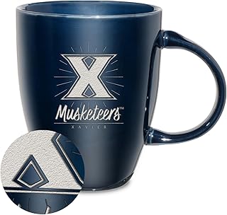 Rico Industries NCAA Xavier Musketeers Sunburst Navy 18oz Laser Engraved Ceramic Lustre Mug