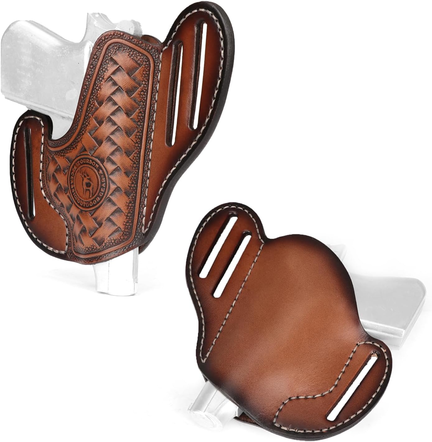 TOURBON Leather Cross Draw Pistol Holster Open Top Gun Pouch 3 Belt Slot Right-Handed Handgun Holder