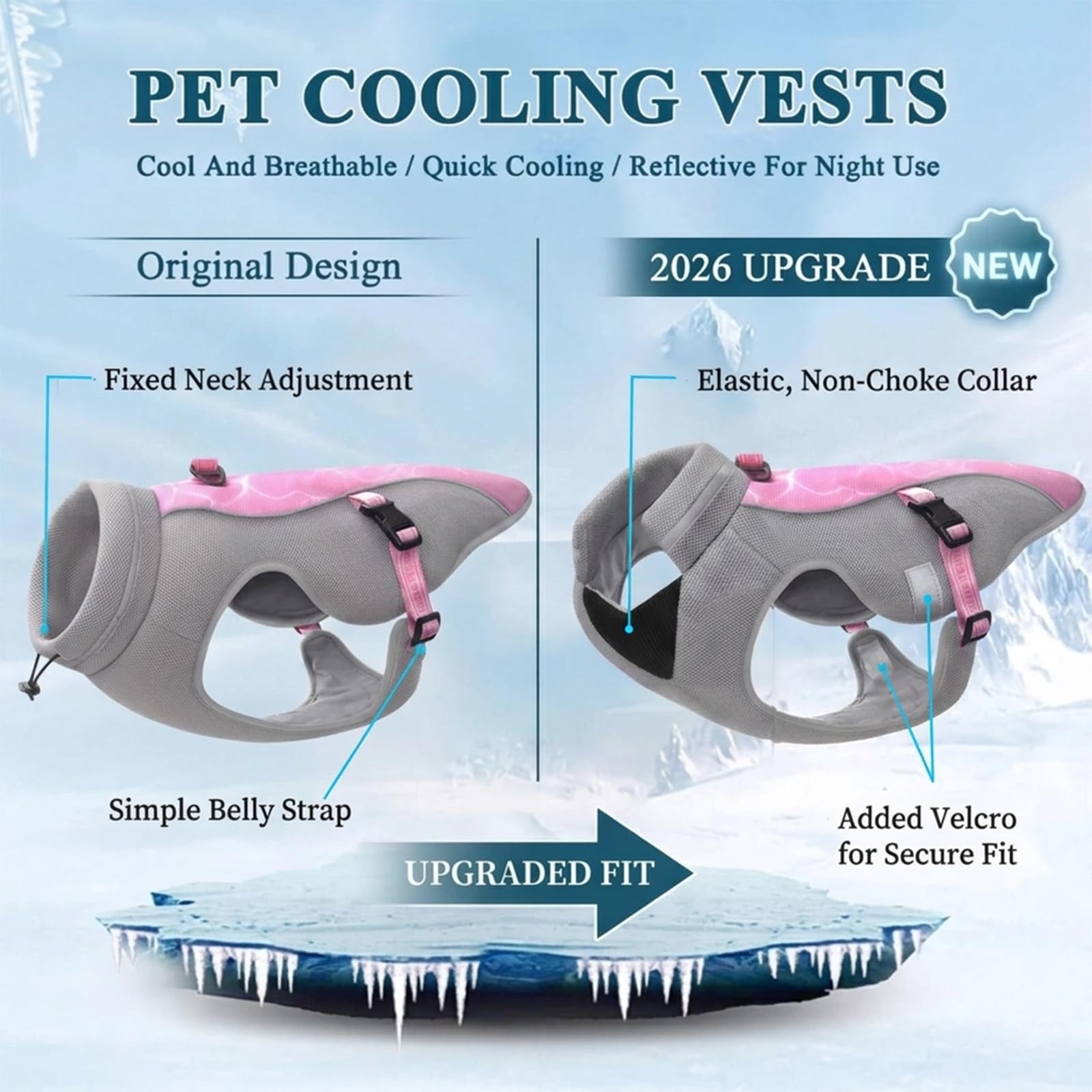 Chaleco Refrescante para Perro con Arnés D-Snap, Protección Solar - Tiras Reflectantes, Correas Ajustables, Malla Transpirable - Abrigo Deportivo Refrescante para Perros Pequeños Medianos Grandes