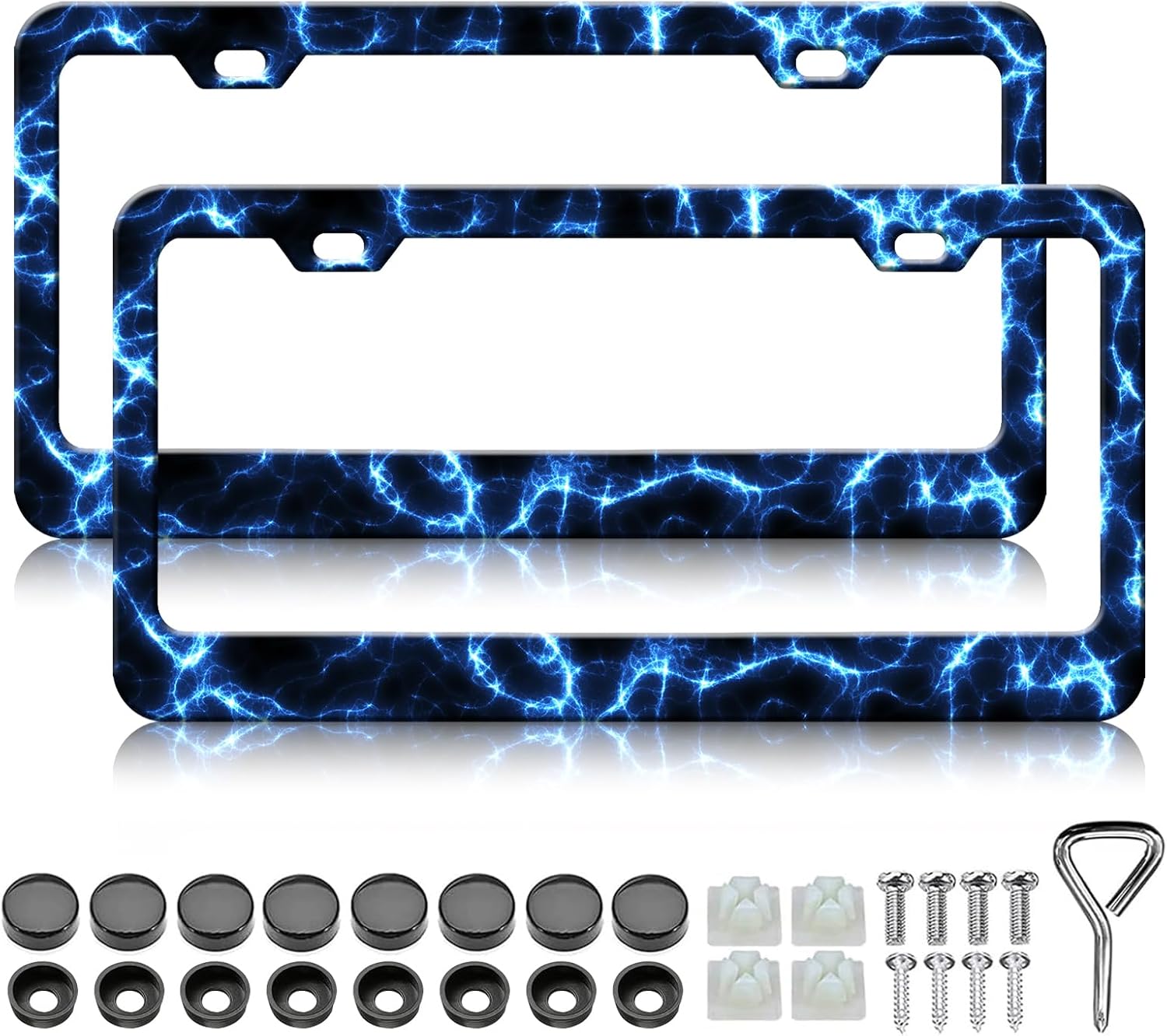Cool Lightning License Plate Frame - 2PCS Thunder Funny Stainless Steel Metal License Plate Holder, Rust-Proof Waterproof Car Decorative Tag Frames