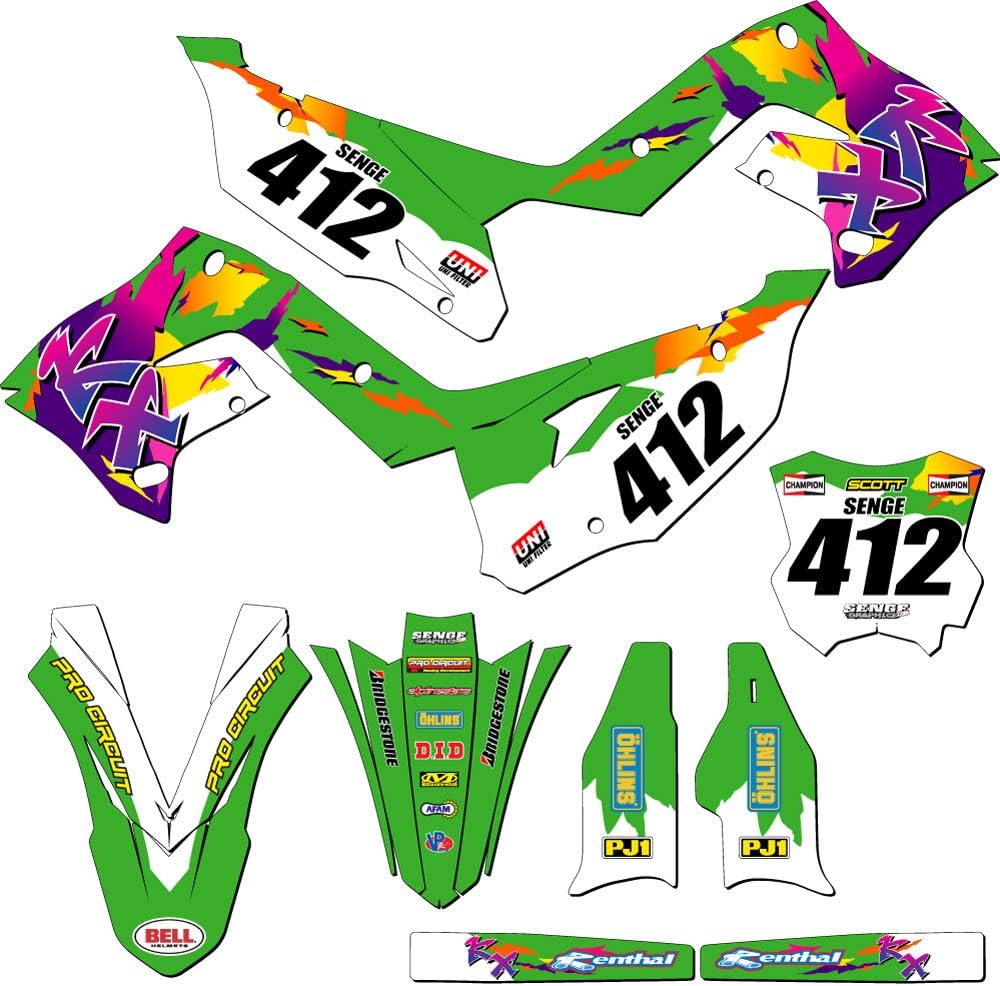 2003-2008 fits POLISPORT Restyle KX 250 Throwback Green Senge Graphics Complete Kit with Rider I.D. Compatible with Kawasaki