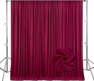 10Ft x 7Ft Burgundy Backdrop Curtains for Parties, Polyester Fabric Backdrop Drapes with Rod Pockets for Weddings, Birthday, Halloween, Photography, Christmas Party Background Curtain, 2 Panels