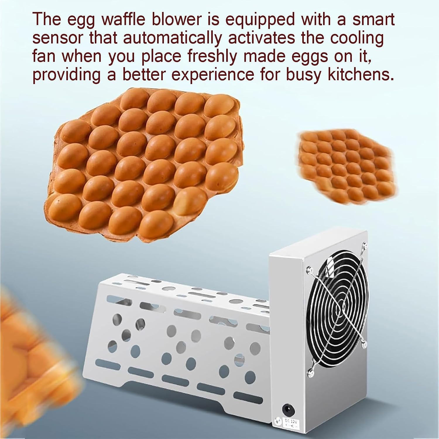 30W Automatic Egg Waffle Blower, Egg Pancake Cooling Fan with Automatic Induction, Waffle Blower Making Machine, for Food Court Fast Food Restaurant Snack Bar