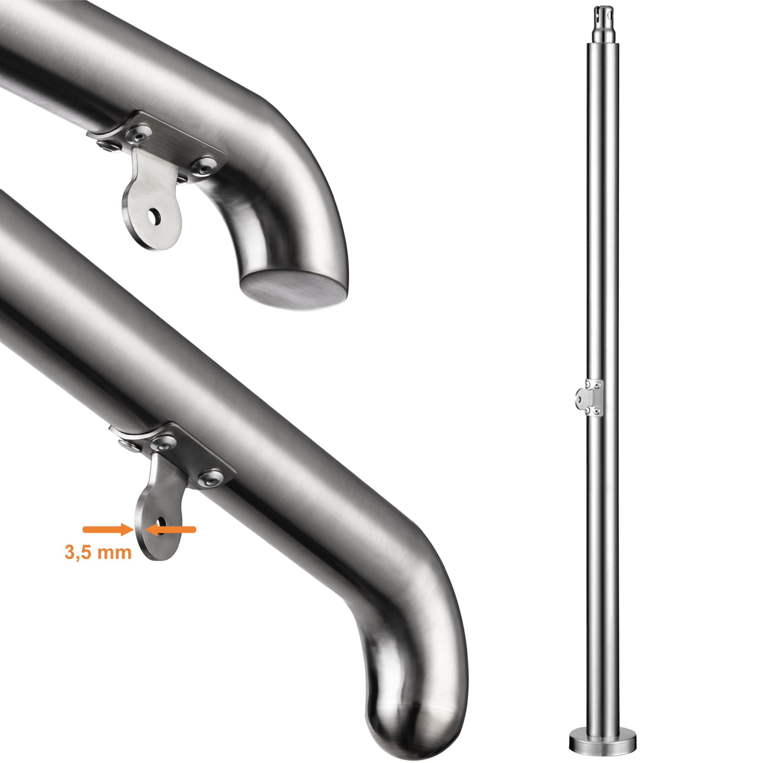 162x102cm Edelstahl Eingangshandlauf Treppengeländer Winkelverstellbares Geländer für 4-5 Stufen Innen Außen Treppens, Silber