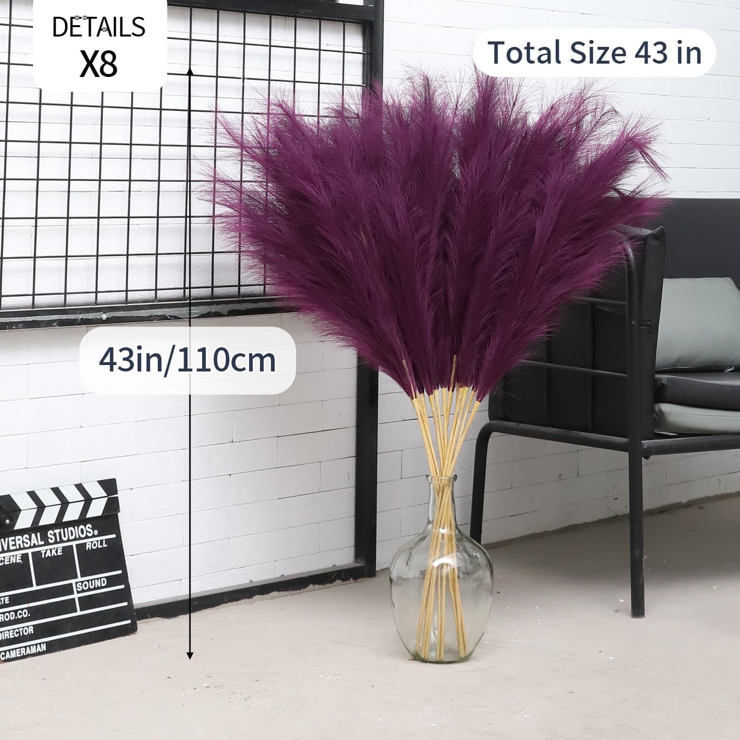 43" Faux Pampas Grass Decor Green & Purple - Artificial Pampas Grass Small Pampas Grass Fluffy Pompas Floral Arrangement