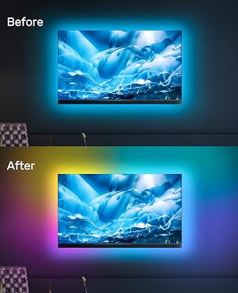 Daymeet TV Led Lights, 5M LED Lights for TV with Remote RGB Led Lighting for 55-85inch Monitor, USB Powered Light Behind, 5050 Backlight Sync with Music, Bluetooth APP Control [Energy Class F]