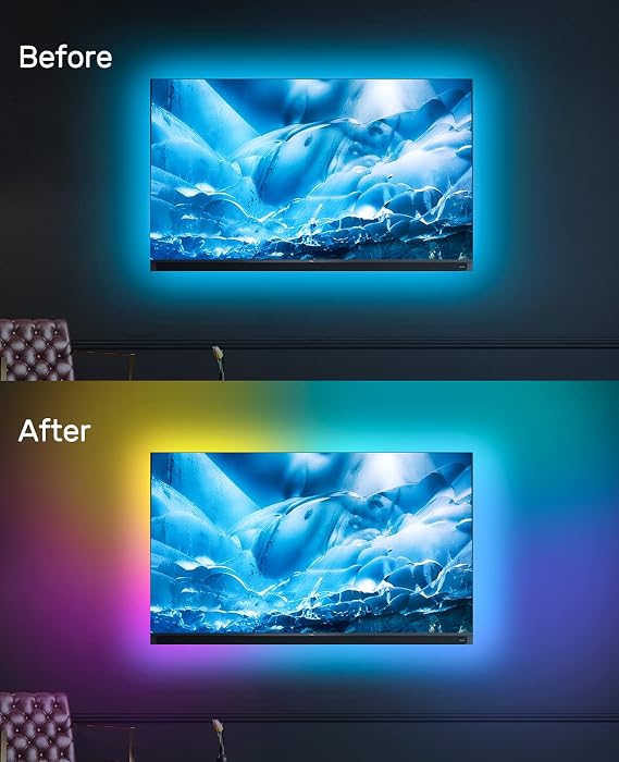 Daymeet TV Led Lights, 5M LED Lights for TV with Remote RGB Led Lighting for 55-85inch Monitor, USB Powered Light Behind, 5050 Backlight Sync with Music, Bluetooth APP Control [Energy Class F]