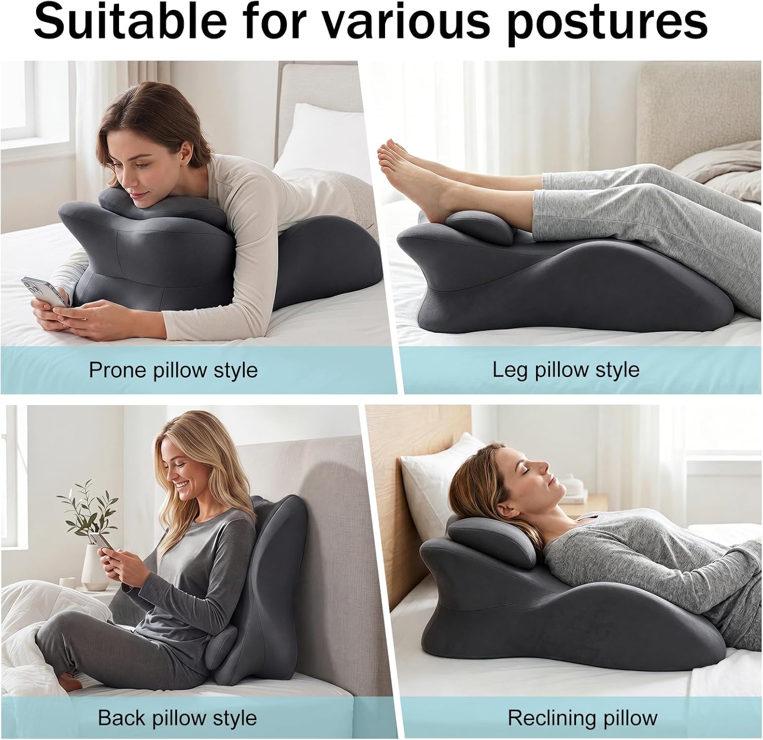 cjc Memory Foam Wedge Pillow Ergonomic 27° Support Cushion for Back,Waist and Neck,Bed Reading Pillow for Sleeping Prone Pillow with Removable Cover (Dark Gray)
