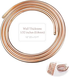 99.9% Copper Tube 1/2" OD x 7/16" ID 10 Ft, Tube Wall: 1/32", Refrigeration Seamless Round T2 Pure copper tubes, Soft Coil Copper Tubing, Used In Refrigerators, Air conditioners, DIY project...