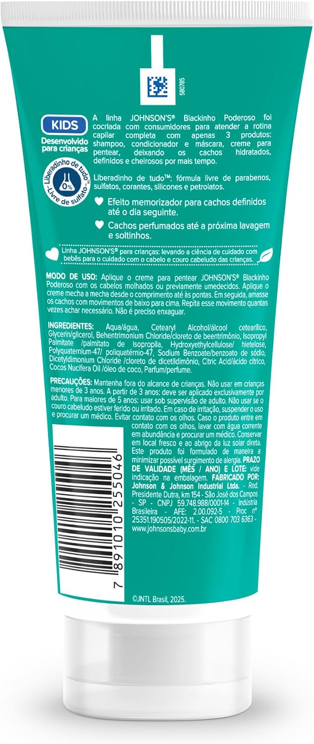 Johnson's Baby Creme Para Pentear Infantil Para Cabelos Crespos Blackinho Poderoso, 200ml
