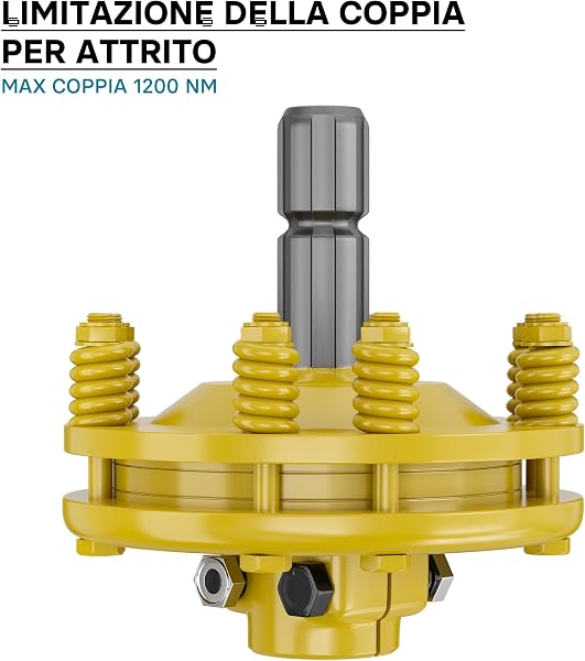 Wiltec Frizione per Albero cardanico scanalato a 6 Denti Filetto Esterno e Interno 1 3/8" Max 1200Nm Giallo - 4