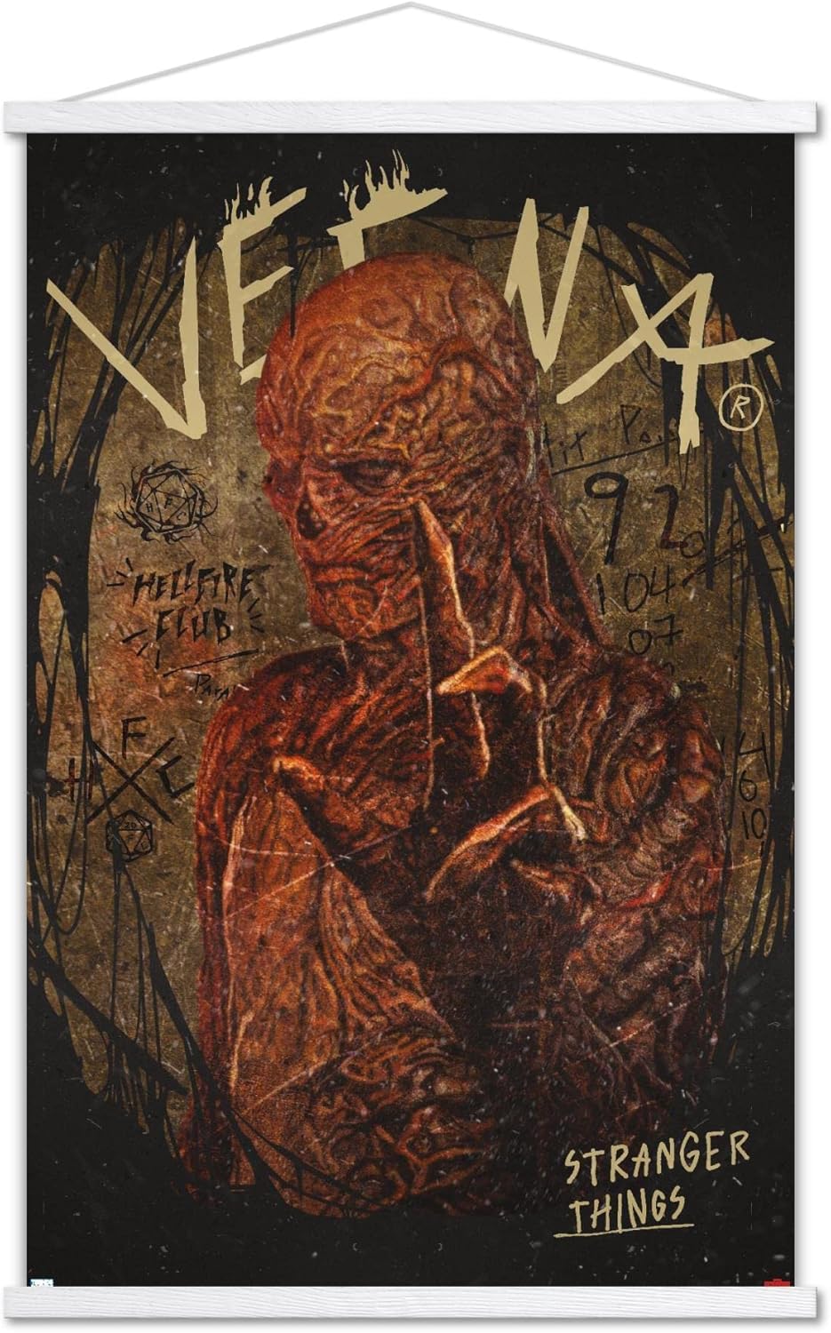 Trends International Netflix Stranger Things: Season 4 - Vecna Wall Poster, 22.37" x 34.00", Print and Beechwood Hanger Bundle
