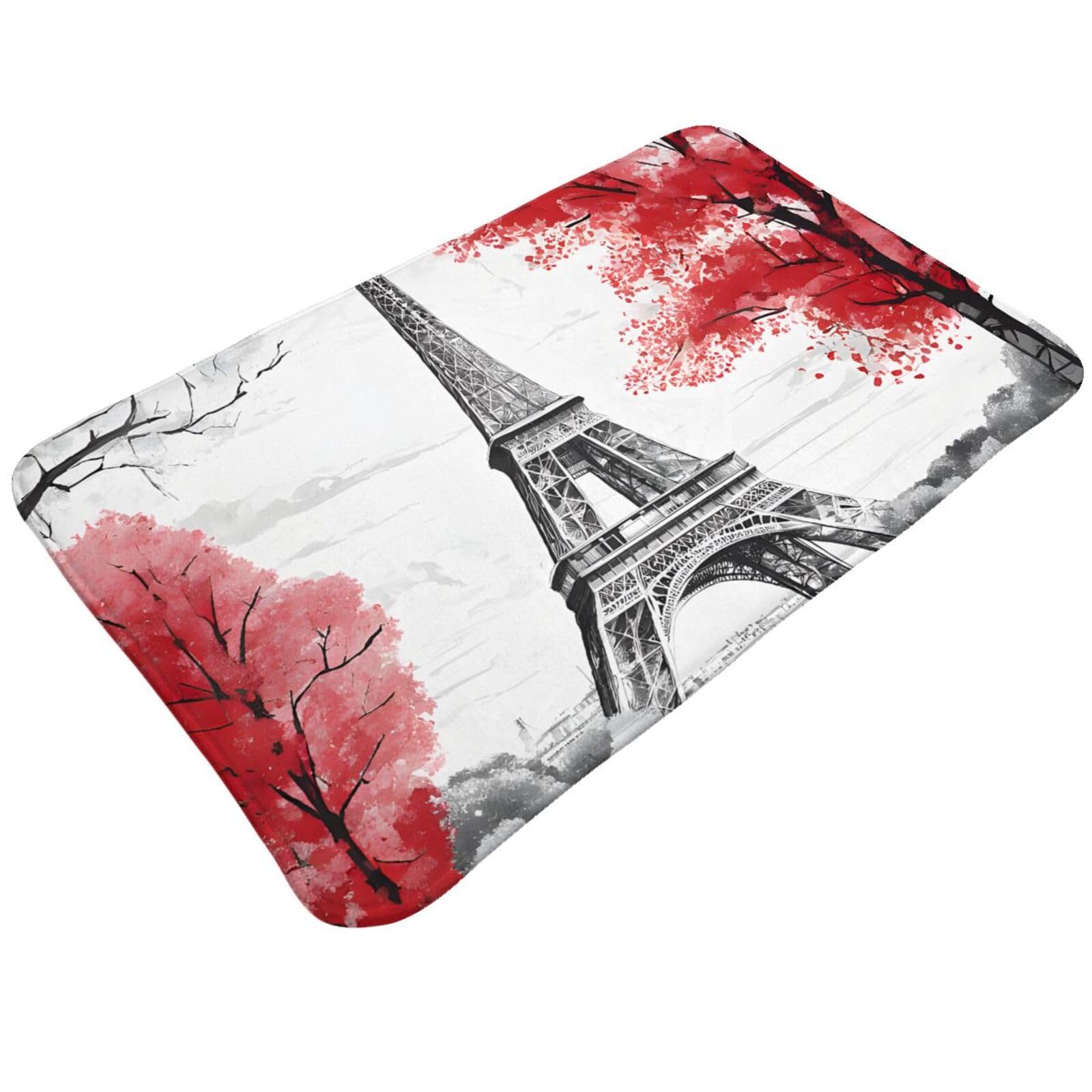 Paris Print Living Room Bathroom Kitchen Anti Slip and Absorbent Carpet, Indoor Entrance Door Muddy Floor Mat, Ultra Soft Washable Carpet 21x31.5 Inches