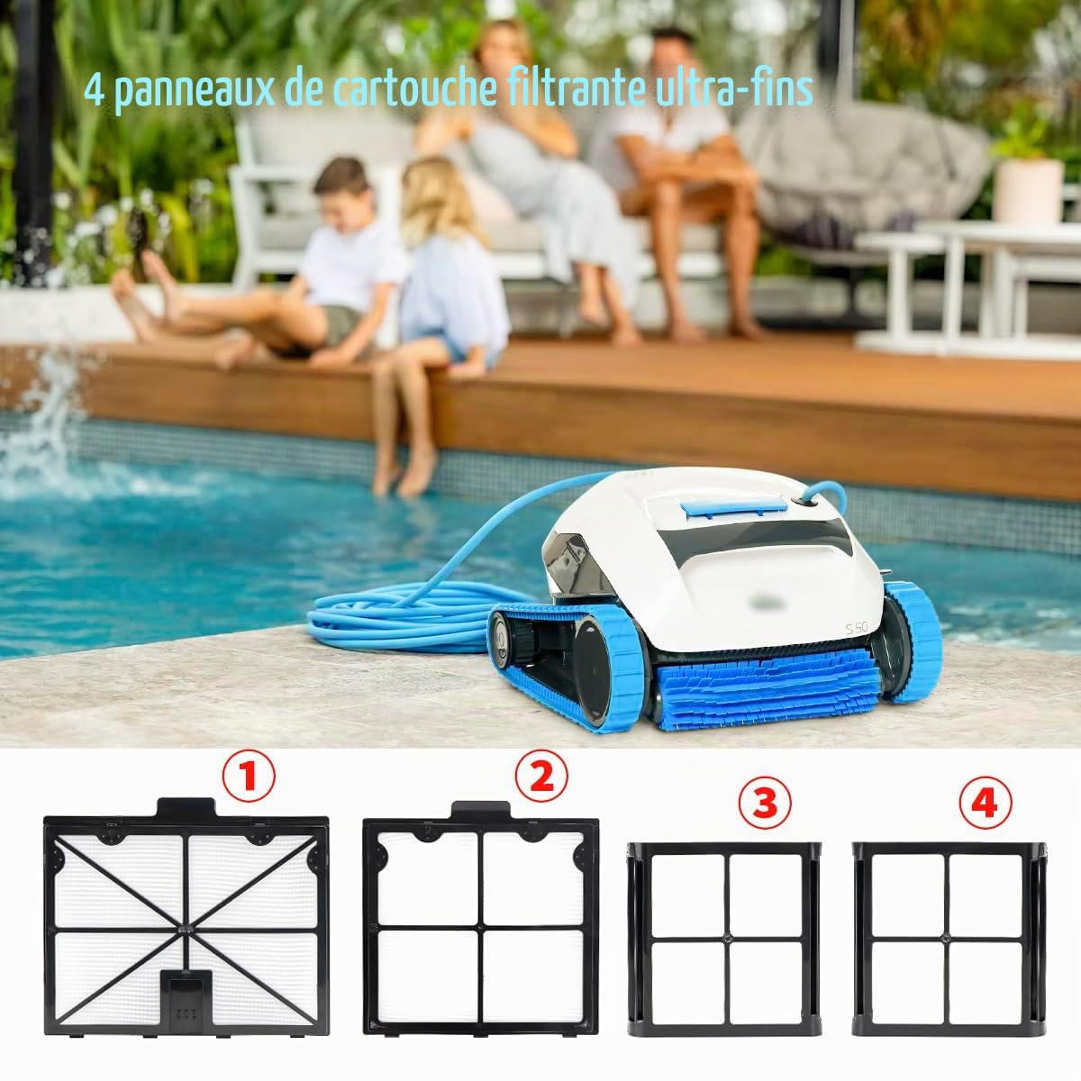 Lot de 4 filtres pour nettoyeur de piscine compatibles avec S50, S100, Active 10, Active 15, T15, T25, E10Proteus DX3, Cayman, Escape, Advantage, pièce 9991468-R4