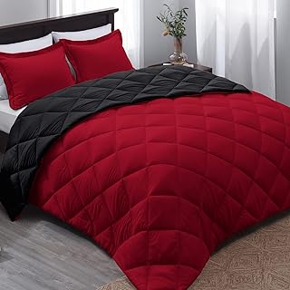 Basic Beyond Queen Comforter Set - Red and Black Comforter Set Queen Size, Reversible Bed Comforter Queen Set for All Seasons, 1 Comforter (88"x92") and 2 Pillow Shams (20"x26"+2")