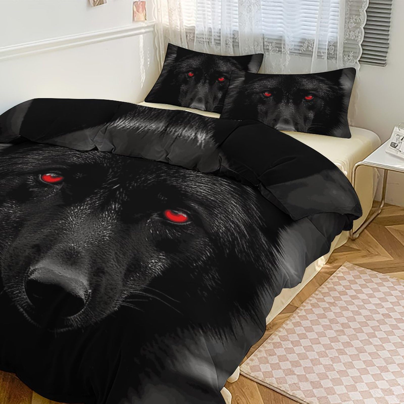 Couette pour grand lit de qualité supérieure parure 3 pièces loup aux yeux rouges pour hôtel