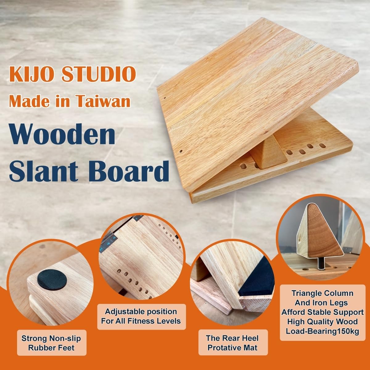 KIJO Studio Professional Wooden Slant Board for Calf Stretching, 500 lbs Weight Capacity, 16-Angle Adjustable Incline Board for Exercise, Squat & Physical Therapy-Japanese Pure and Simple Desig