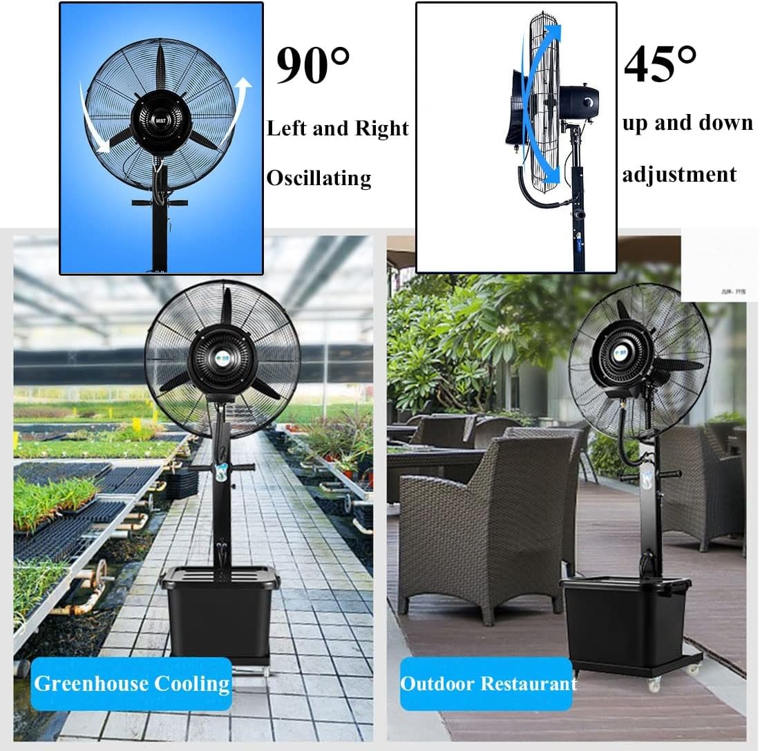 320W/380W Standing Fans Cooling Misting Fan 30" Moving Oscillating Fans with Mister Tank Fan Misters for Cooling Outdoor Indoor 3-Speed (Size : 750mm/30in) (Black 750mm/30in)