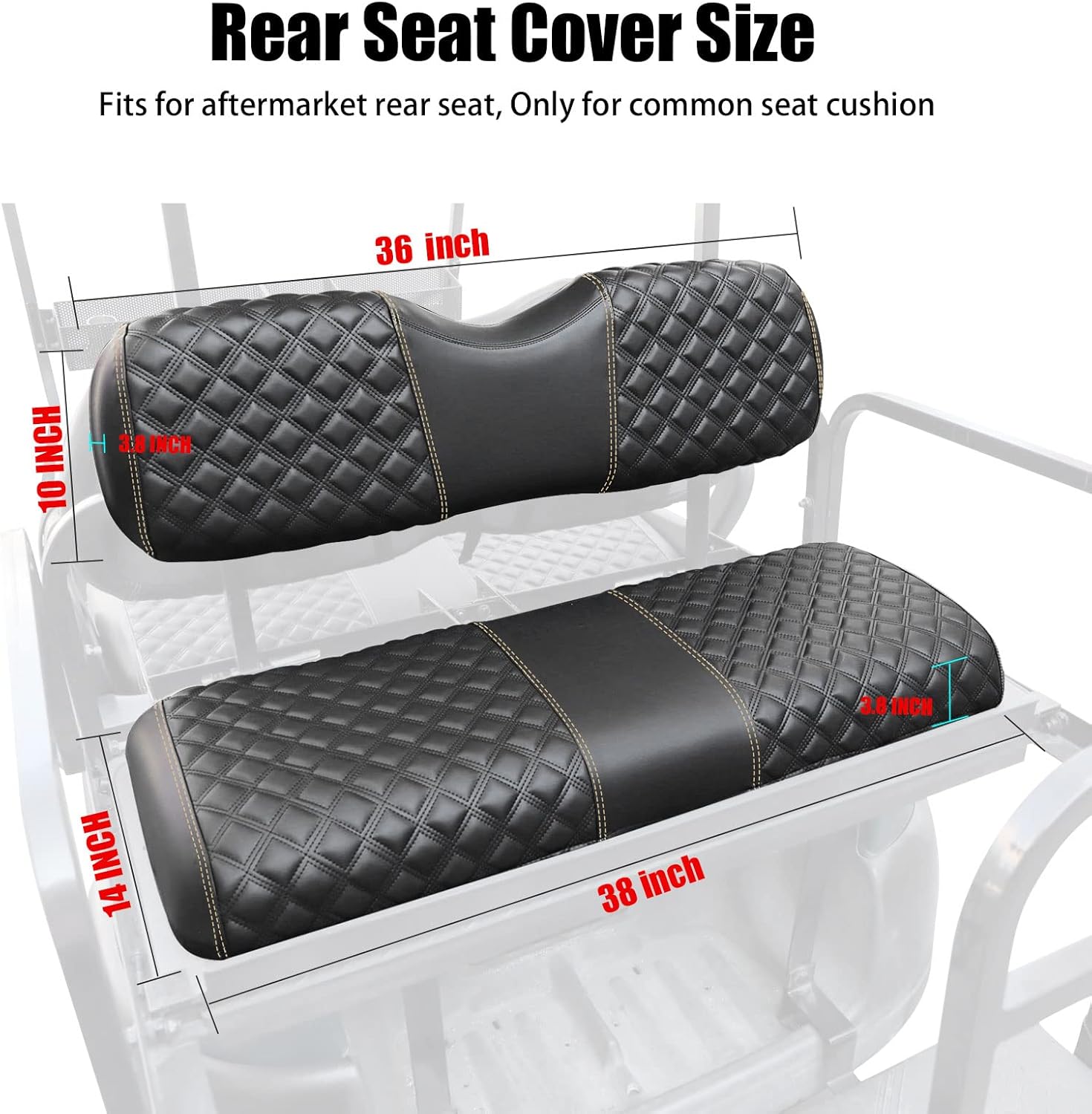 Roykaw Golf Cart Seat Covers Kit for Aftermarket Rear Seat, for Common Seat Cushion, Marine Grade Vinyl Material/More Soft and Comfortable, Breathable & Easy to Clean