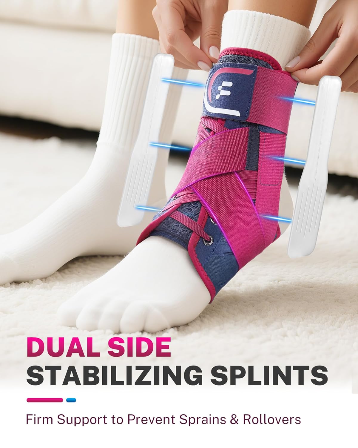 Ankle Brace for Women Men with Quick Lace Up, Adjustable Figure 8 Compression Support for Achilles Tendonitis, Ankle Sprain & Swelling Relief for Volleyball, Running & Daily Wear, L - Image 2