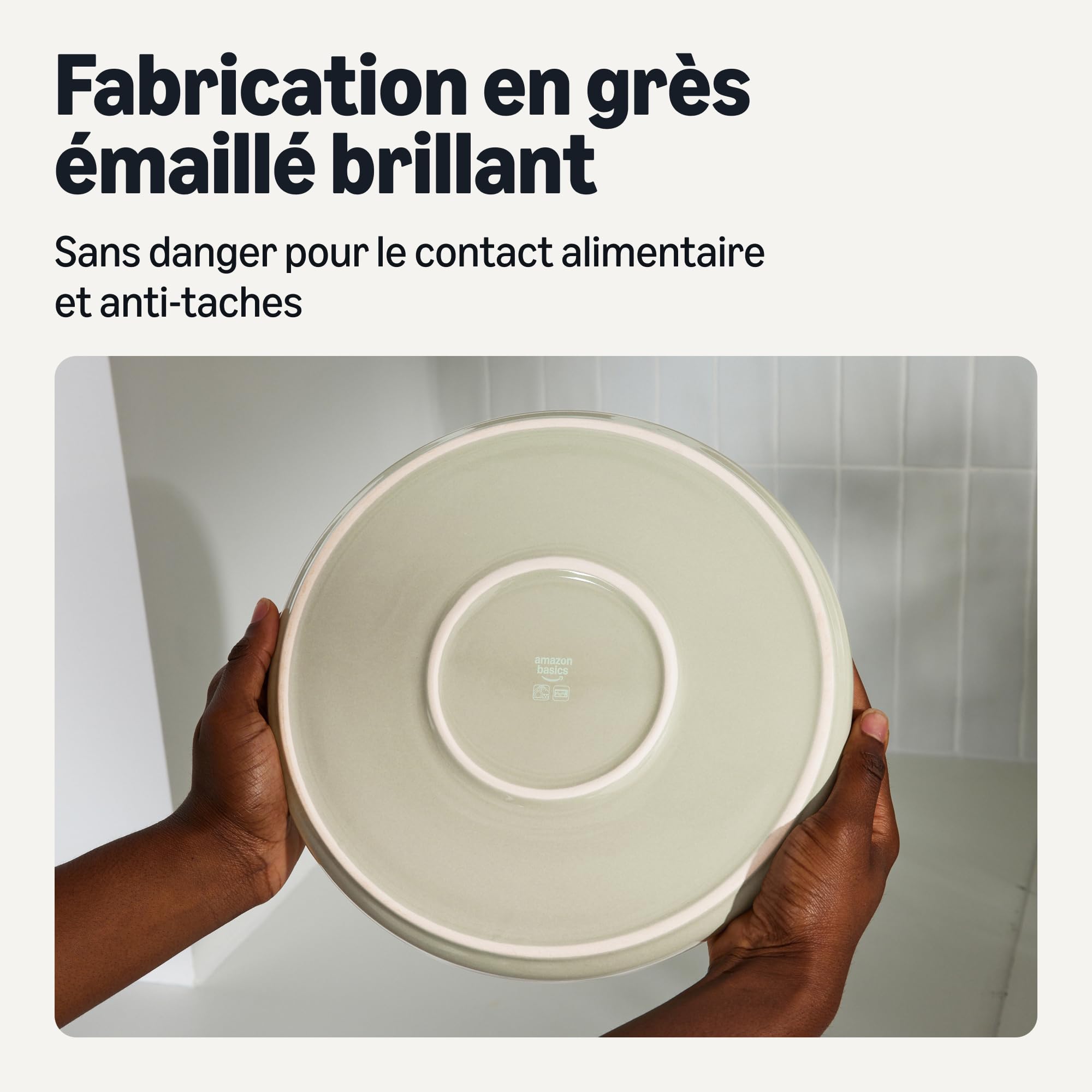 Amazon Basics Assiettes Plates en Grès Émaillé, Lot de 6 Pièces, 26,7cm, Compatible Micro-Ondes et Lave-Vaisselle, Couleur Ivoire