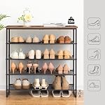 HOOBRO Raquette de chaussures, 5-Tier Unité de rangement des chaussures, étagère de l'organisateur des chaussures pour 16-20 paires, économie Space, Durable et stable, pour entrée, hall, placard, salle de dortoir, industriel, rustique brun BF58XJ01