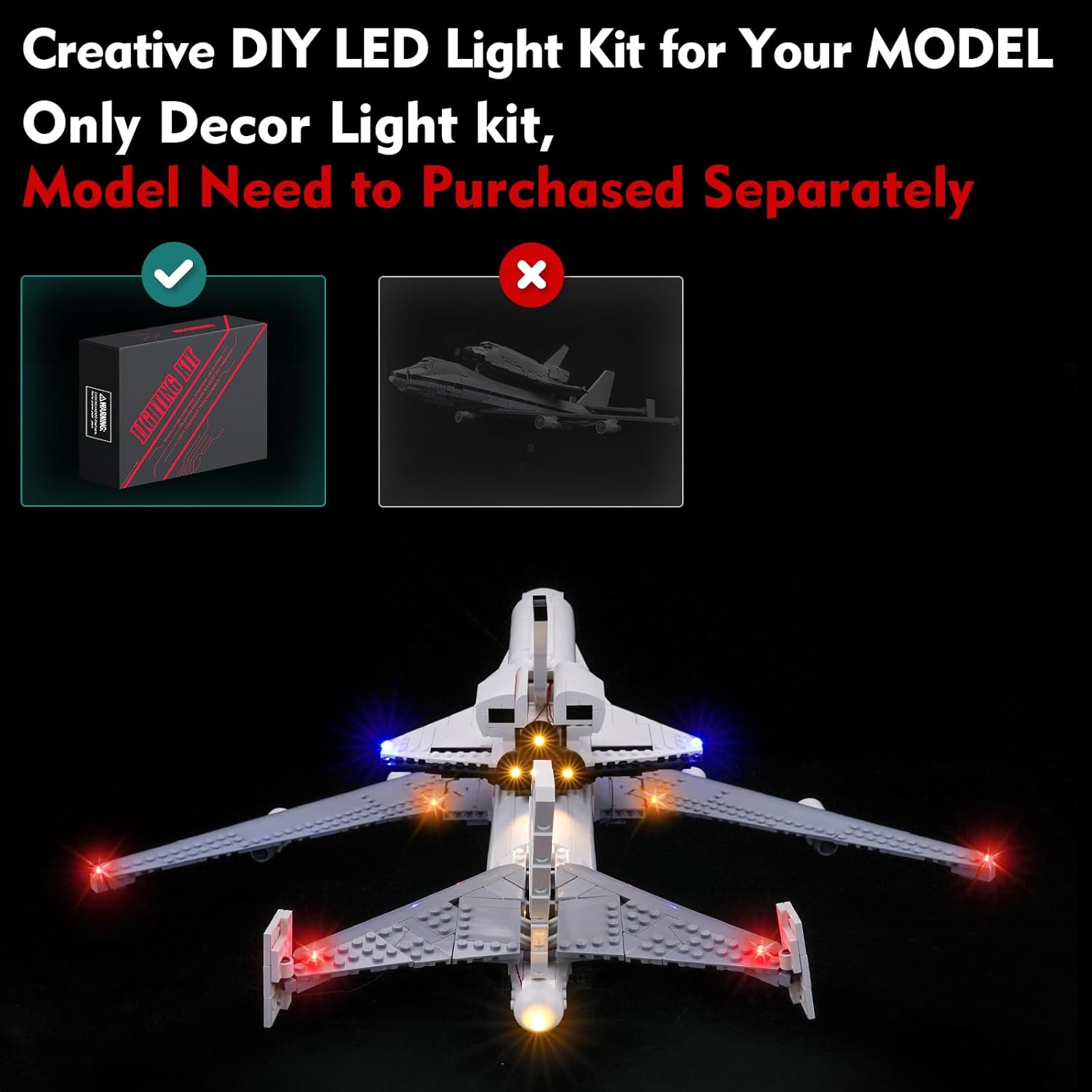 Light kit Compatible with Lego 10360 Shuttle Carrier Aircraft - No Model Only Light, LED Lighting Accessories Compatible with Lego Space Shuttle Transportation Aircraft (Standard Version)