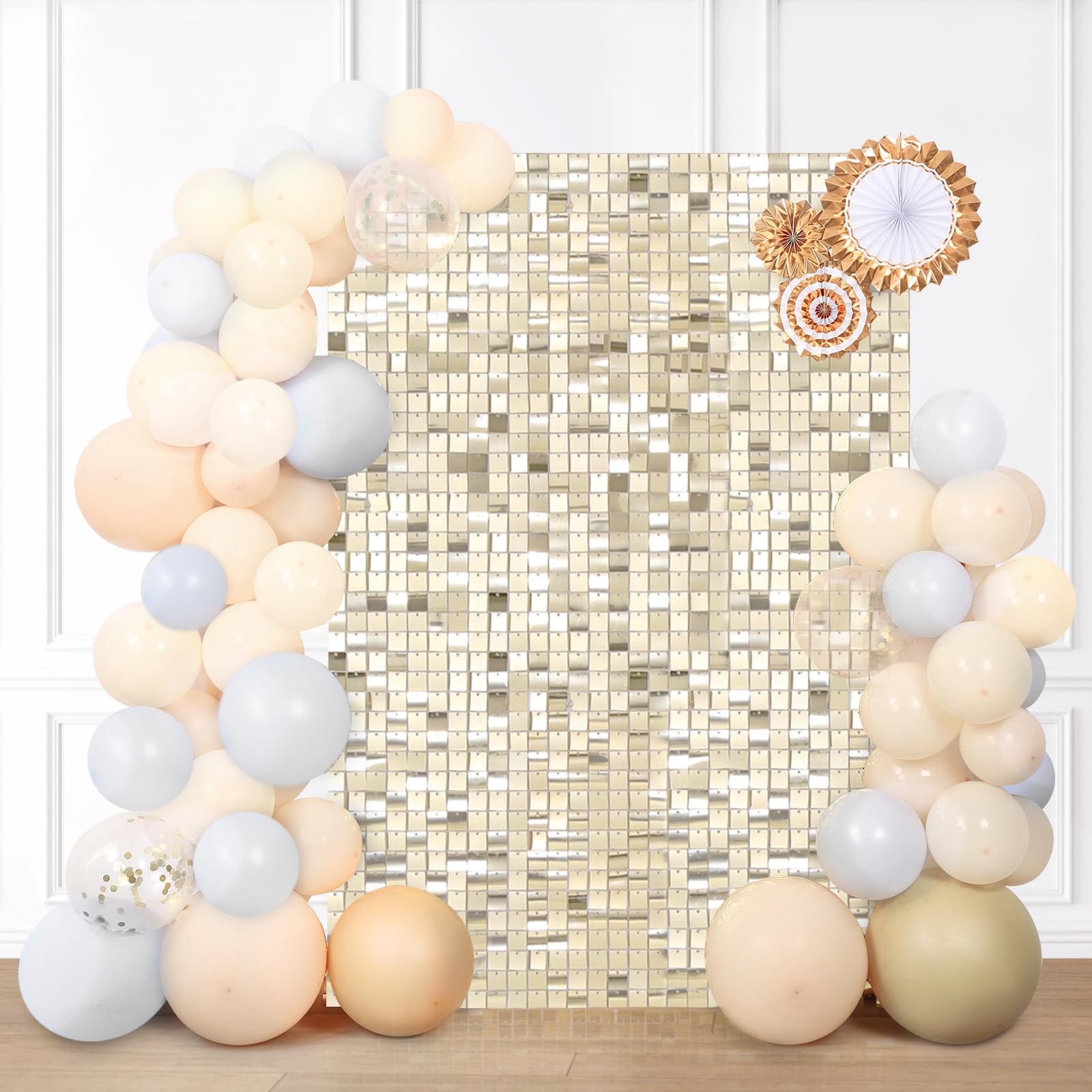 Glitzernder Wandhintergrund Champagner – 24 Pailletten-Paneele, 1,8x1,2 M, Für Hochzeit & Party