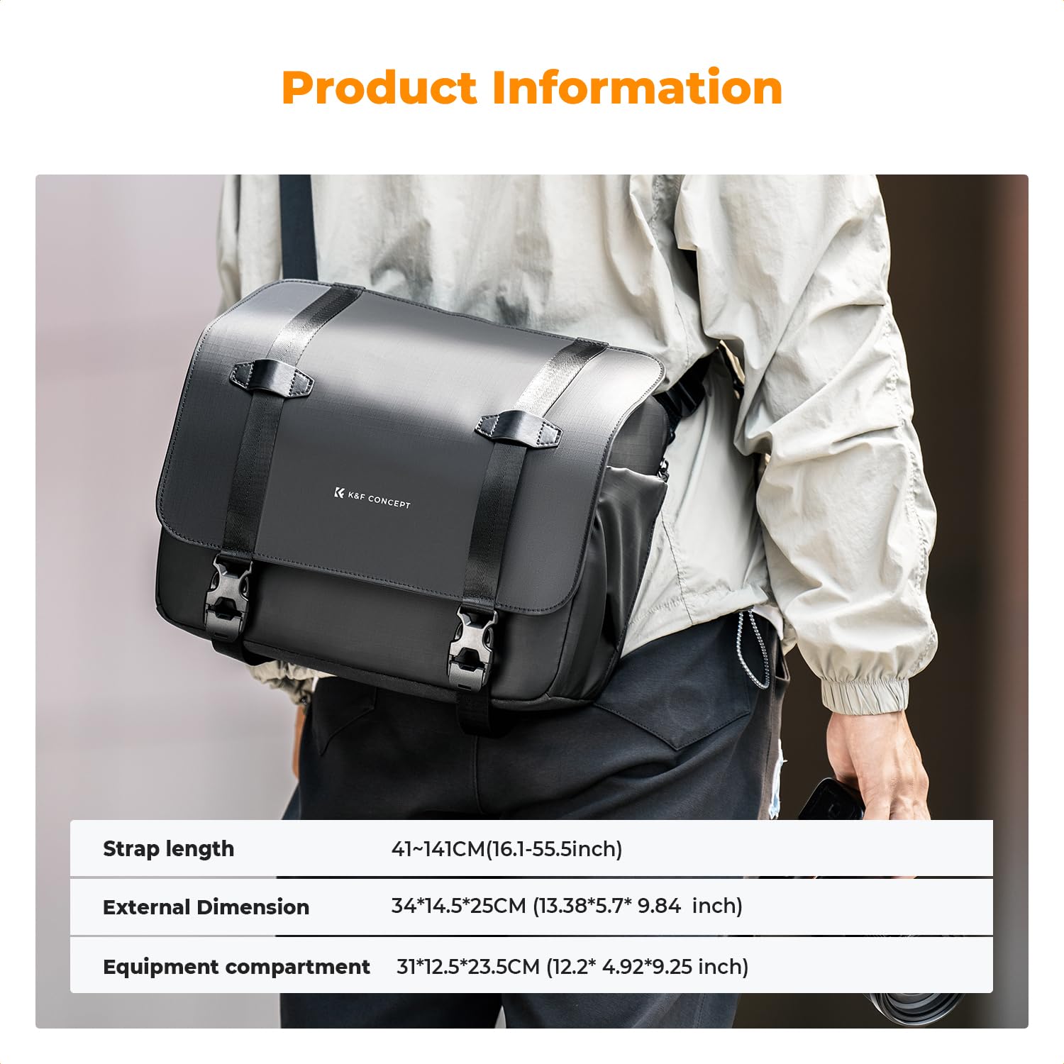 K&F CONCEPT Borsa per fotocamera, Borse fotografico con scomparto per laptop/supporto per treppiede/tracolla regolabile custodia per fotocamera impermeabili compatibili con DSLR/SLR/Obiettivo