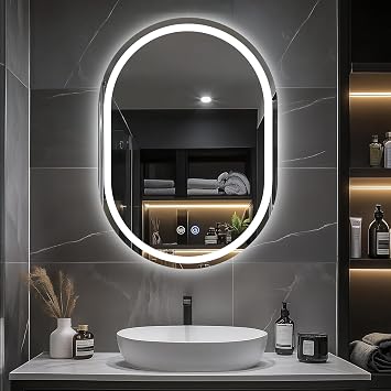 500 700mm Oval LED Bathroom Mirror with Anti-Fog Dimmable Light