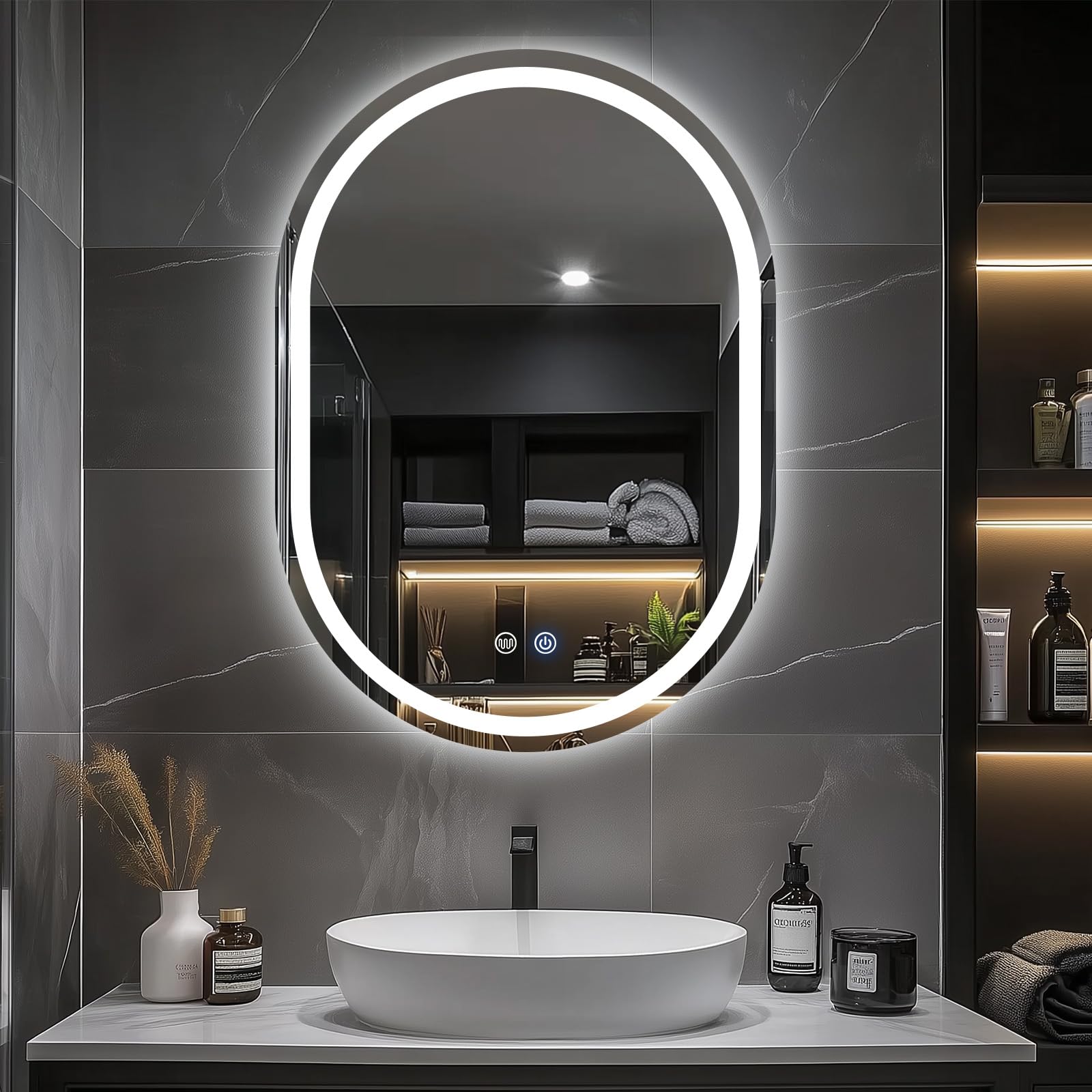 500×700mm Oval LED Bathroom Mirror with Anti-Fog Dimmable Light