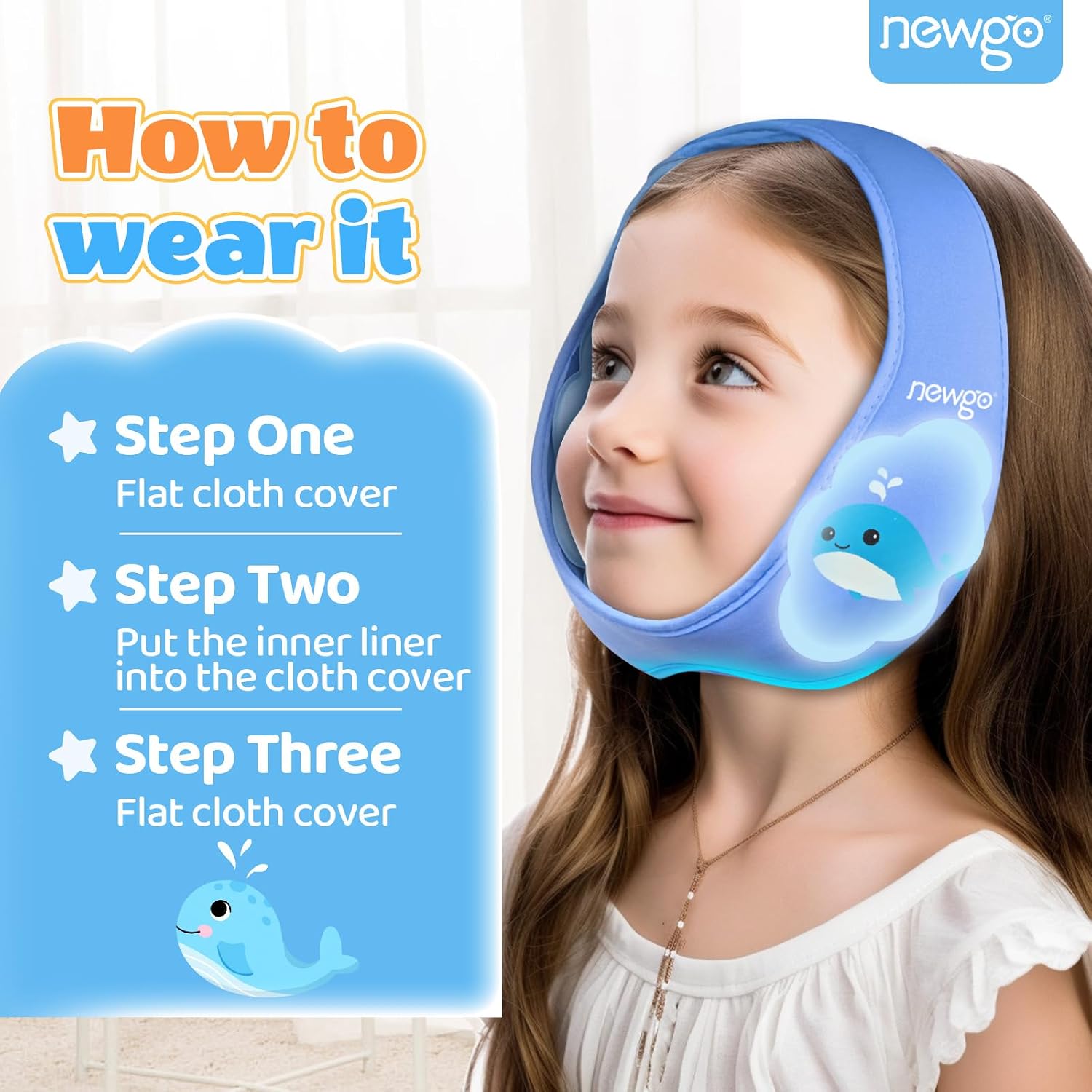 NEWGO Tonsillectomy Ice Pack for Kids, Wisdom Teeth Ice Pack Head Wrap for Kids Tonsil Recovery, Cavities, Tooth Extraction Pain Relief, Head Circumference of 20.8-25.6 Inches - Blue