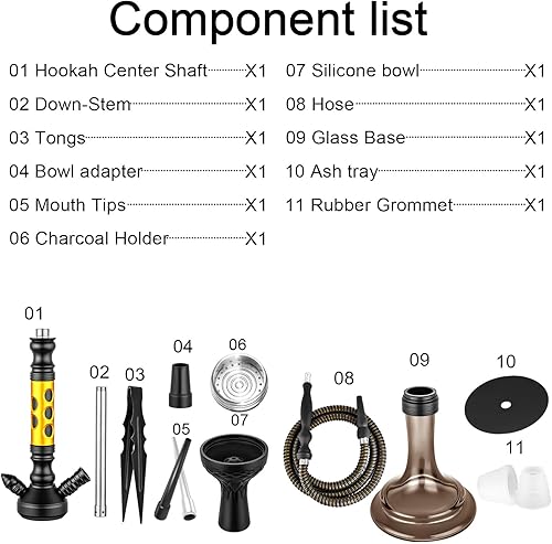 Miniatura 2 de Juego de cachimba de 19 '' de aluminio moderno conjunto de cachimba con todo - Jarrón de vidrio negro, soporte de carbón de cachimba, puntas de