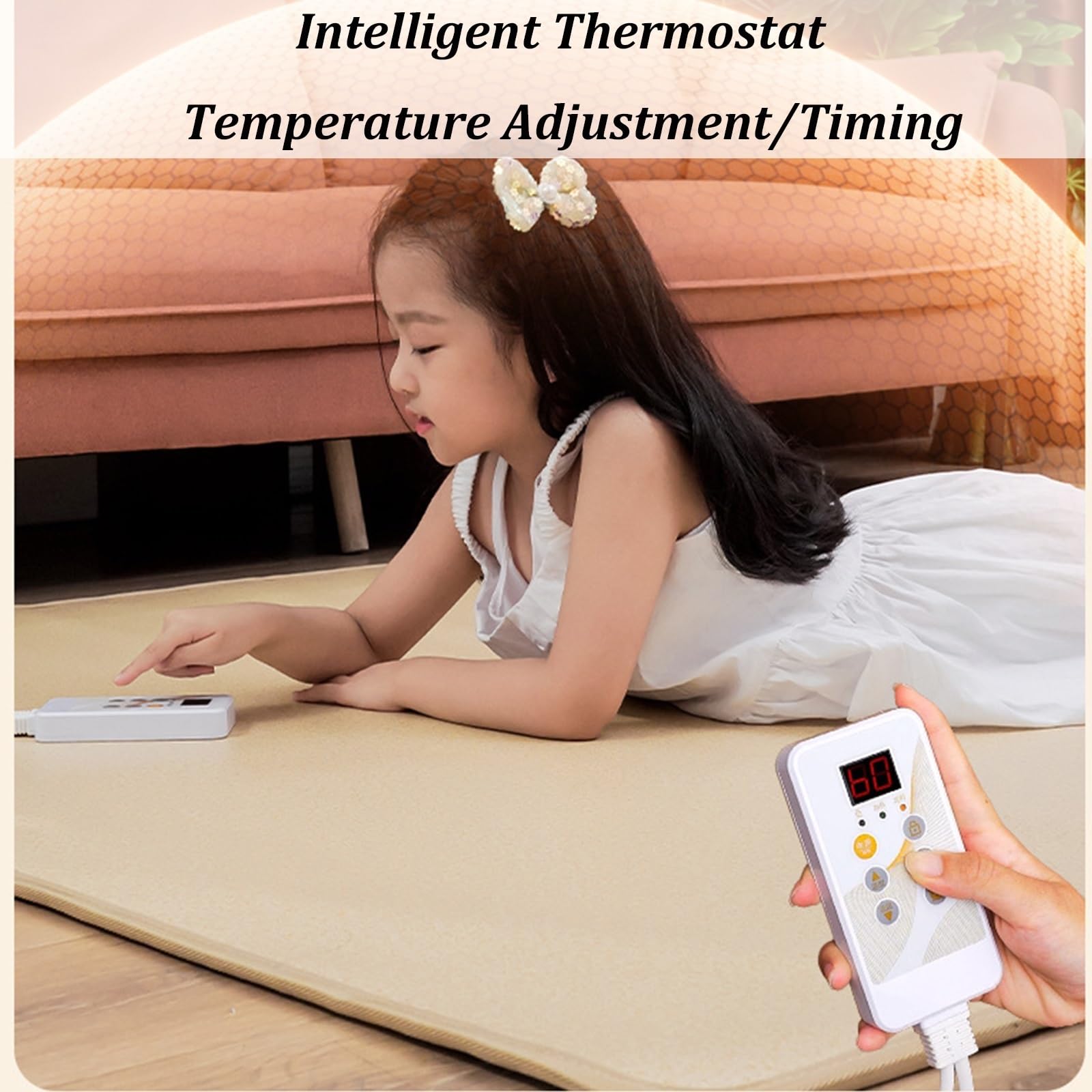 Tappetino riscaldante elettrico con funzione timer | Con Termostato E Timer, riscaldamento rapido in 10 secondi, per soggiorno(B,50x60cm)
