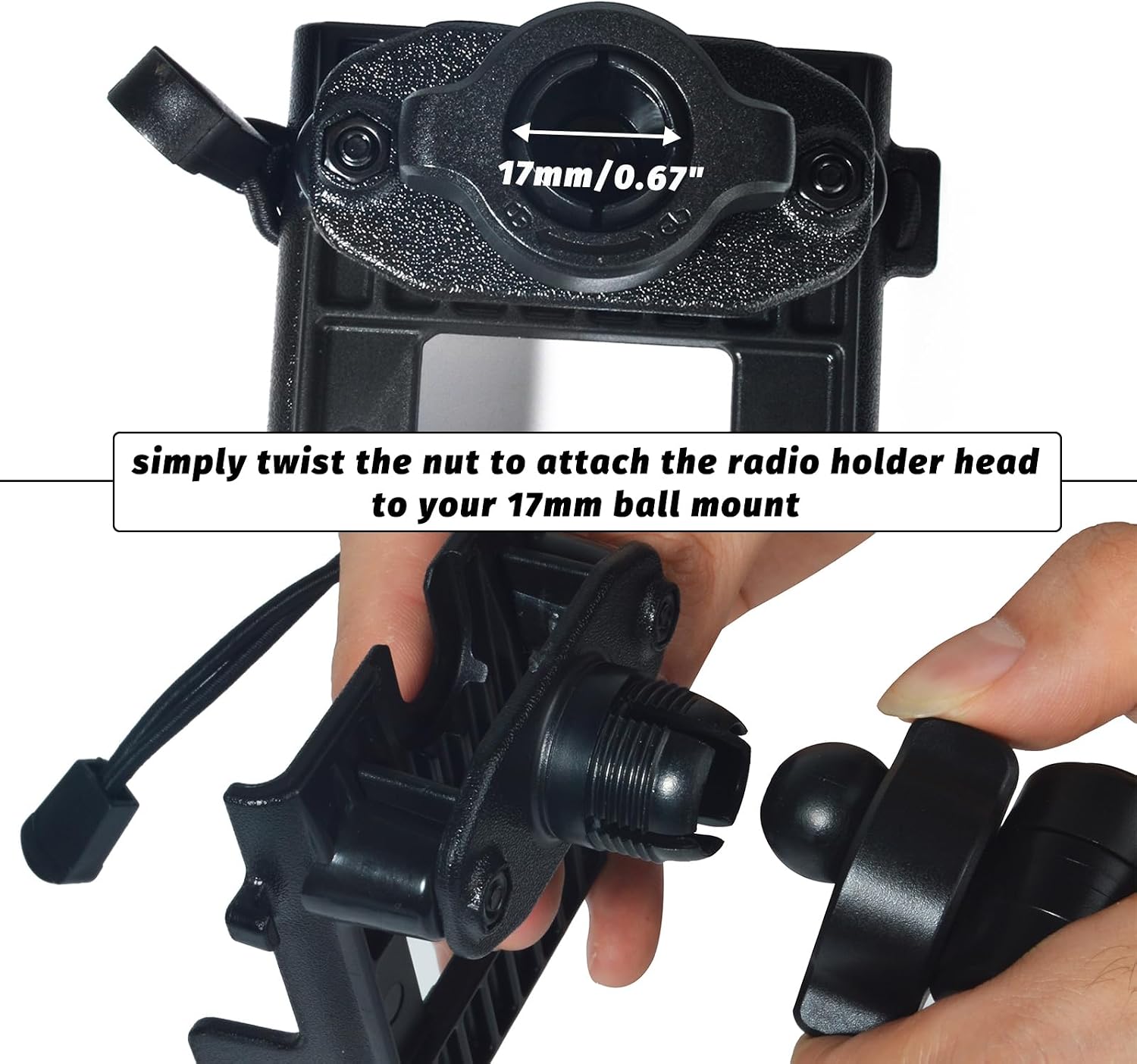TWAYRDIO Handheld Radio Holder, Belt Clip Hanger Mount for 17mm Ball Mounts, Compatible with Motorola Kenwood Midland Baofeng Yaesu HT Walkie Talkies Two Way Radios Scanners image 3