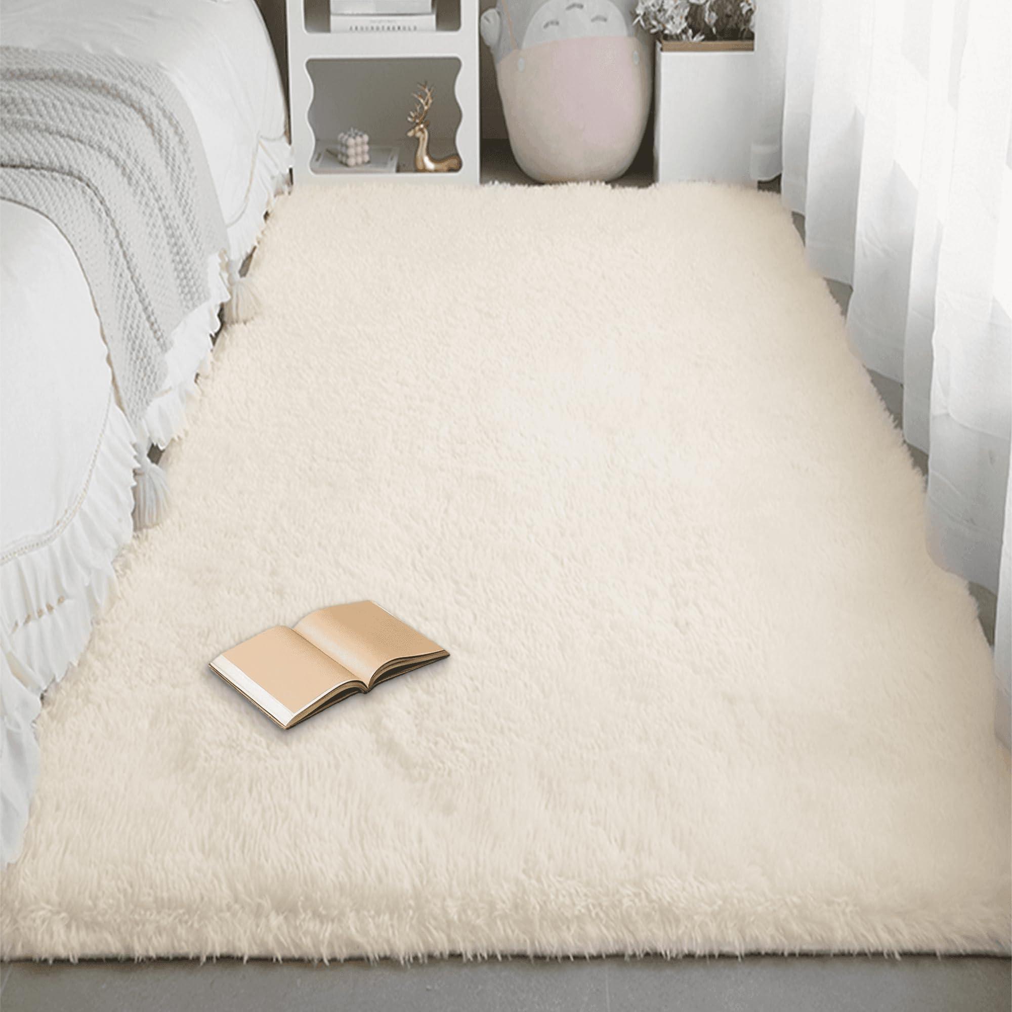 Tapis doux velours crème 100x100 cm antidérapant pour chambre et cuisine
