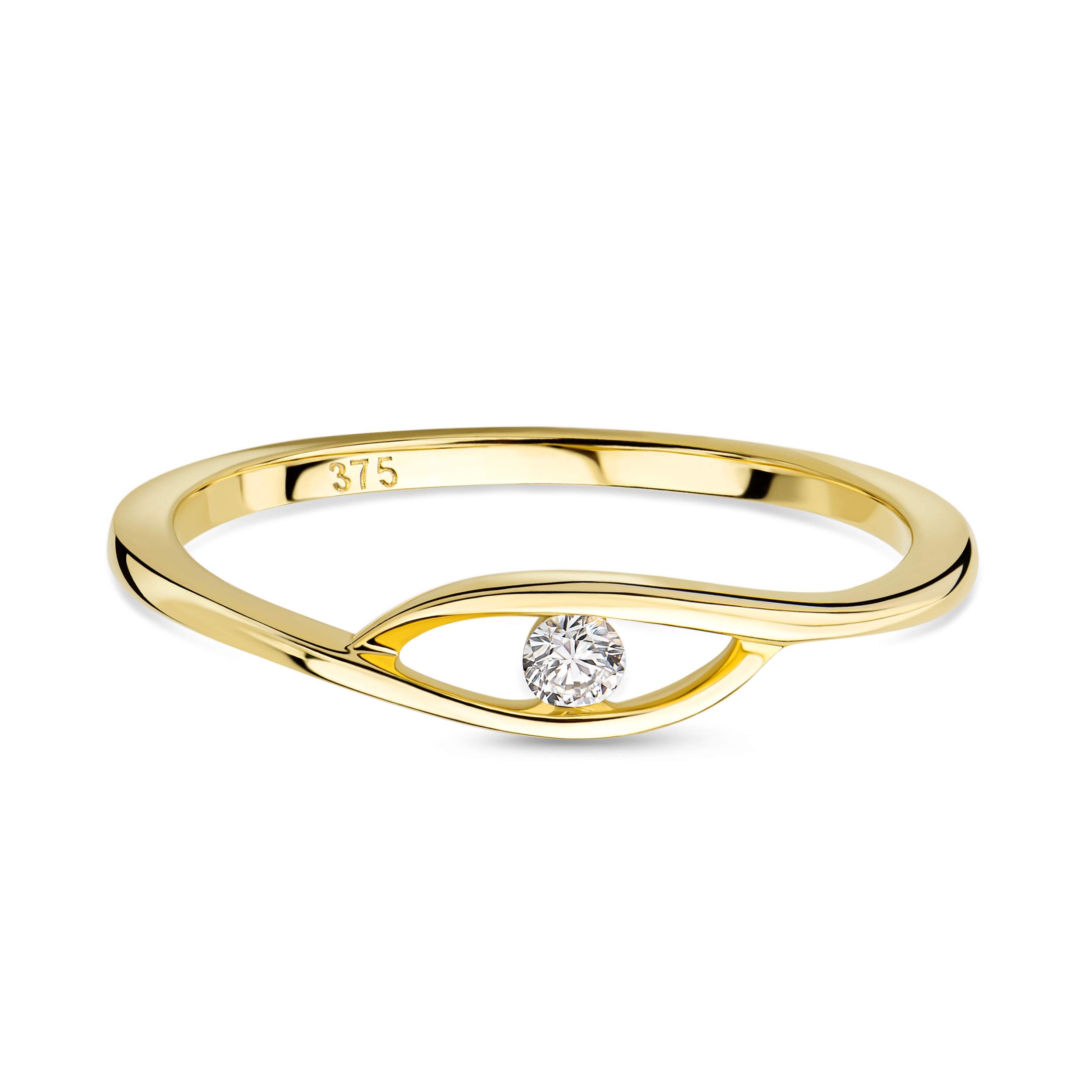 Orovi Anello da donna in oro giallo 0,05 ct solitario diamante anello di fidanzamento 9 carati (375) oro e diamante brillante