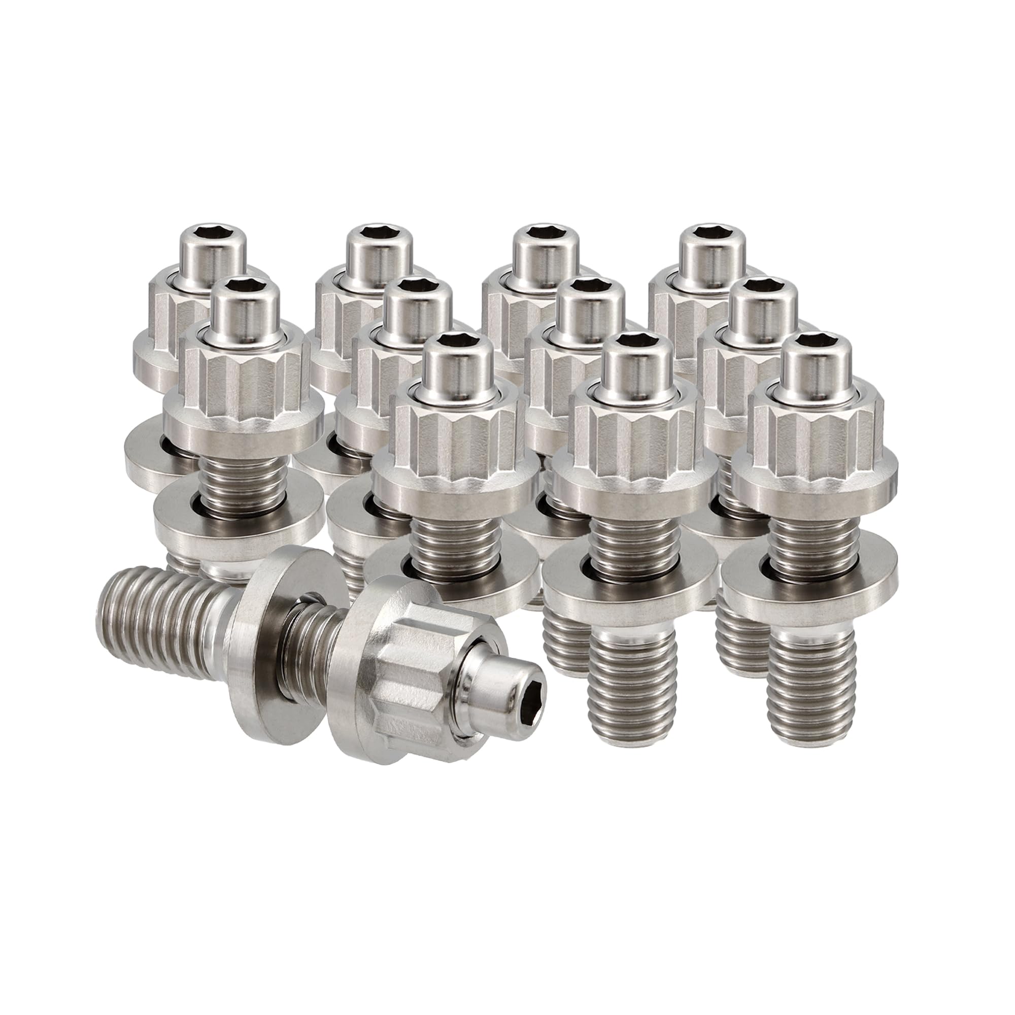 RISON-Titanium 12 Set Titan Stehbolzen für Auspuffkrümmer M8 M10, Auspuffkrümmerbolzen Mutter Kit, Auspuffkrümmer-Flanschmuttern Stiftschrauben Abgaskrümmer für Auspuffanlagen PKW Motoren Geeignet