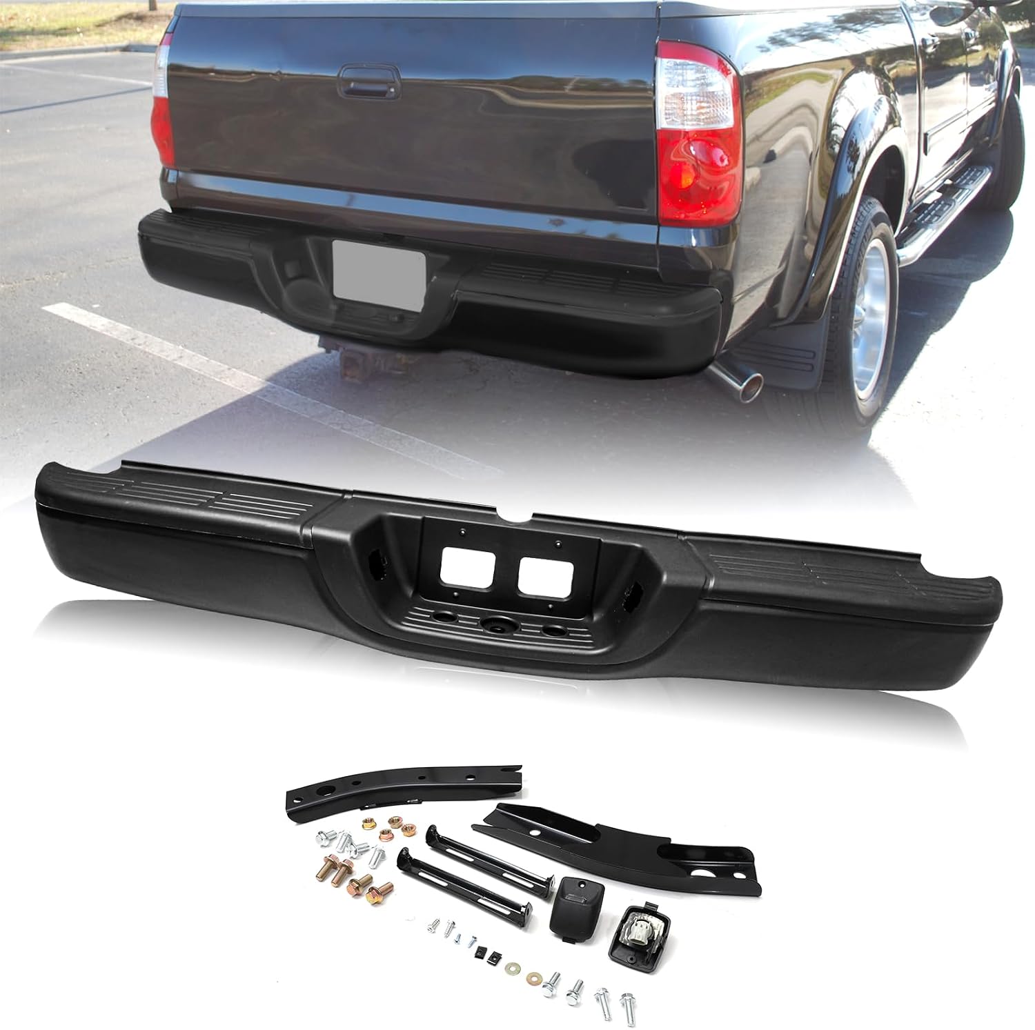 SOCKIR Rear Step Bumper Assembly Fits for 2007-2013 Toyota Tundra Back Bumper Without Park Assist Sensor Holes TO1103115
