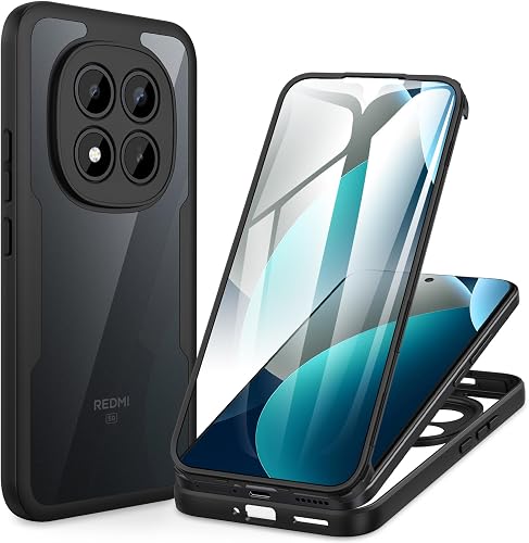 CENHUFO Funda Xiaomi Redmi Note 15 Pro Plus 5G / Note 15 Pro+ / Poco M8 Pro 5G, Carcasa Antigolpes 360 Grados con Protector Pantalla Integrado Doble Cara Case Transparente Anti-Amarilleo Capa -Negro