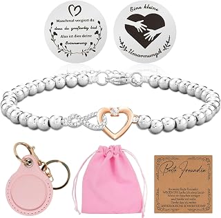 Best Friend Gifts - A Little Hug Lucky One, Infinity Heart Bracelet, Lucky Coins, Pocket Hug Mutemaker Gift, Great Gift for Ladies Coworker, 8.5 Inches, Stainless Steel, No Gemstone
